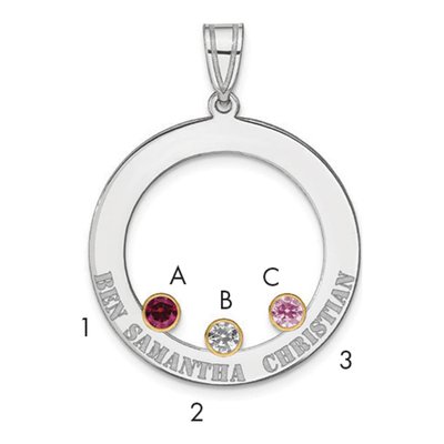 Gold-Plated Sterling Silver Personalized 3-Birthstone Circle Family Pendant
