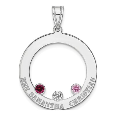 Sterling Silver Personalized 3-Stone Family Circle Pendant – view 2