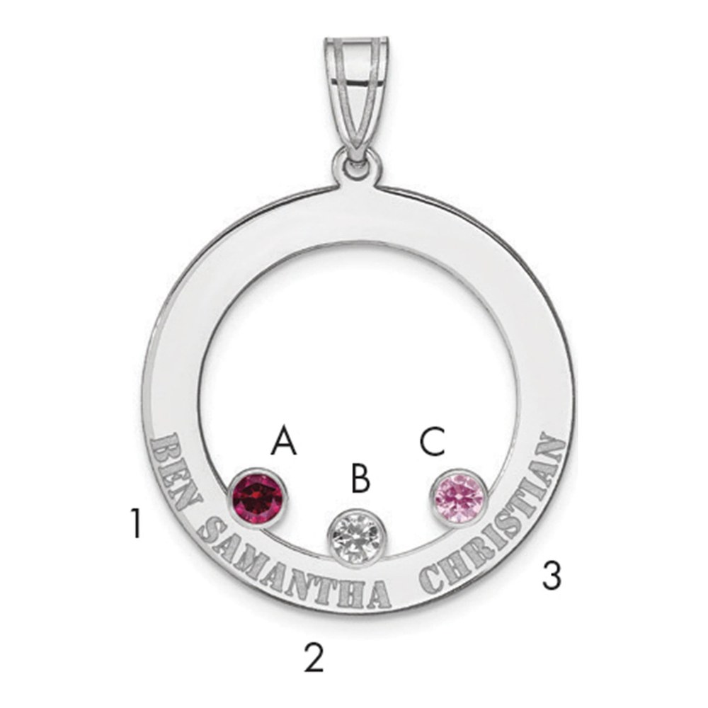 Sterling Silver Personalized 3-Stone Family Circle Pendant