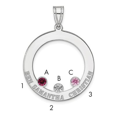 Sterling Silver Personalized 3-Stone Family Circle Pendant