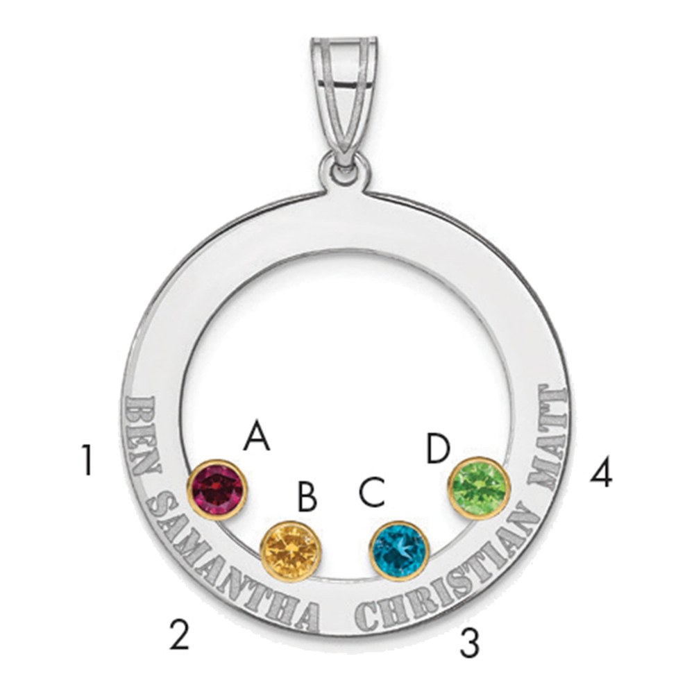 Personalized 4 Birthstone Family Circle Pendant, Sterling