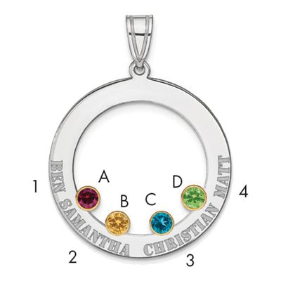 Gold-Plated Sterling Silver Personalized 4-Birthstone Family Circle Pendant