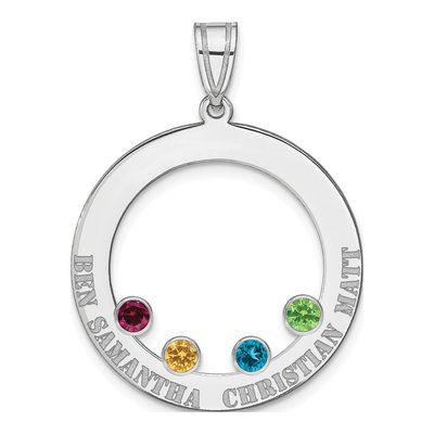 Sterling Silver Personalized 4-Birthstone Family Circle Pendant – view 2