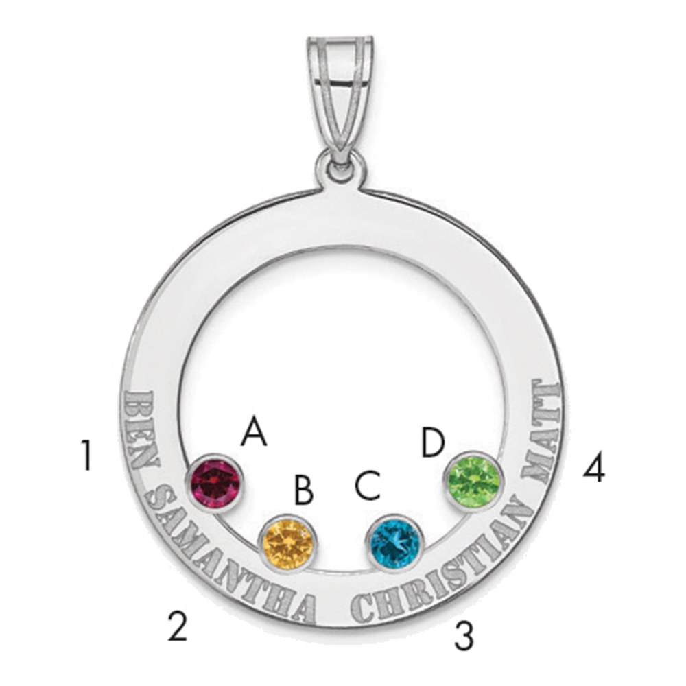 Sterling Silver Personalized 4-Birthstone Family Circle Pendant