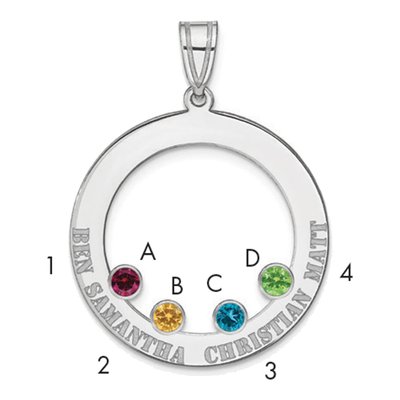 Sterling Silver Personalized 4-Birthstone Family Circle Pendant