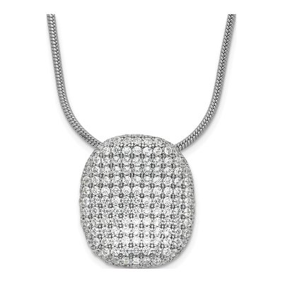 Sterling Silver CZ Pave Oval Pendant Necklace