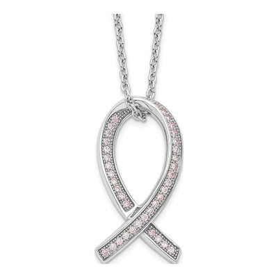 Sterling Silver CZ Awareness Ribbon Necklace