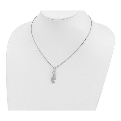 Sterling Silver CZ Pave Ribbon Necklace – view 5