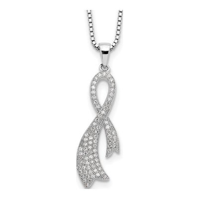 Sterling Silver CZ Pave Ribbon Necklace