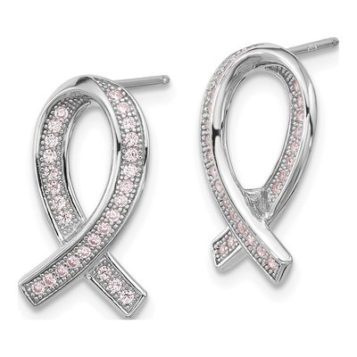 Sterling Silver CZ Awareness Ribbon Dangle Earrings – view 3