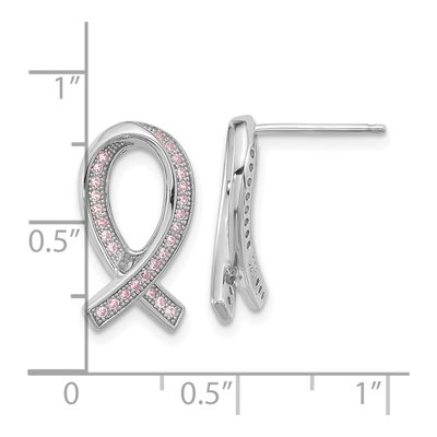 Sterling Silver CZ Awareness Ribbon Dangle Earrings – view 5