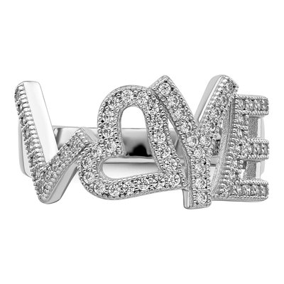 Sterling Silver CZ Micro Pave Love Ring – view 6