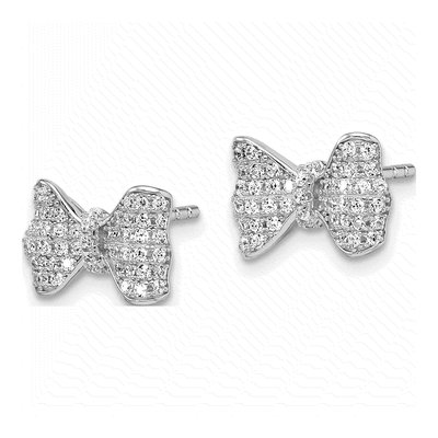 Sterling Silver CZ Pave Bow Stud Earrings – view 3