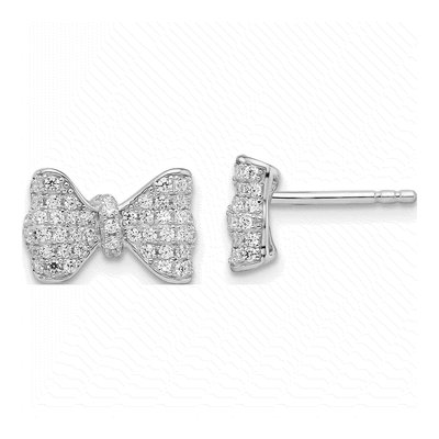 Sterling Silver CZ Pave Bow Stud Earrings