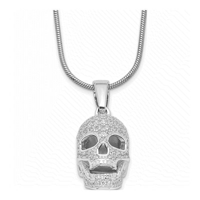Sterling Silver CZ Pave Skull Necklace