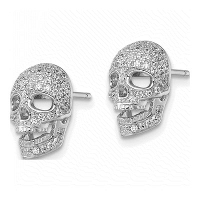 Sterling Silver CZ Pave Skull Stud Earrings – view 3