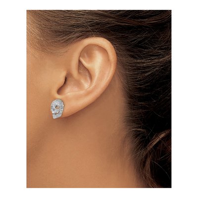Sterling Silver CZ Pave Skull Stud Earrings – view 4