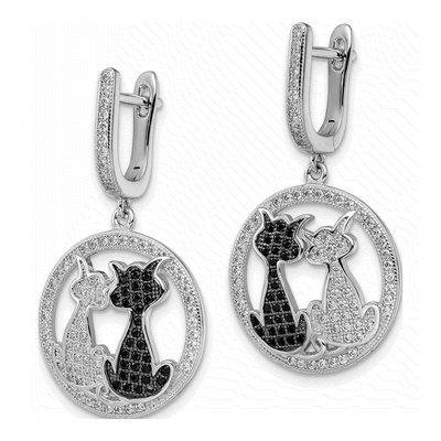 Sterling Silver 36mm CZ Cat Huggie Hoop Earrings – view 3