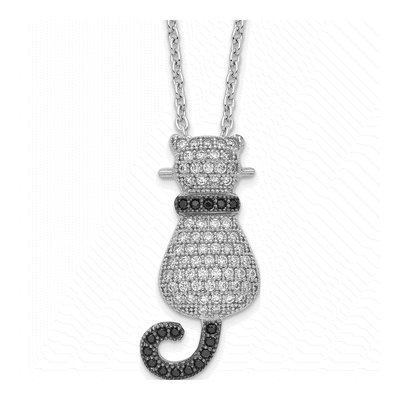 Sterling Silver CZ 80-Stone Micro Pave? Cat Necklace
