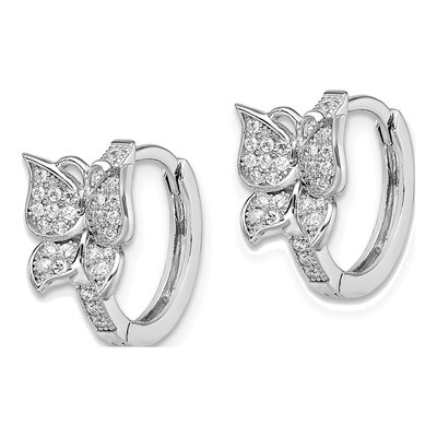 Sterling Silver 18mm CZ Butterfly Huggie Hoop Earrings – view 3