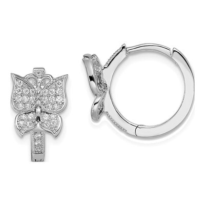 Sterling Silver 18mm CZ Butterfly Huggie Hoop Earrings