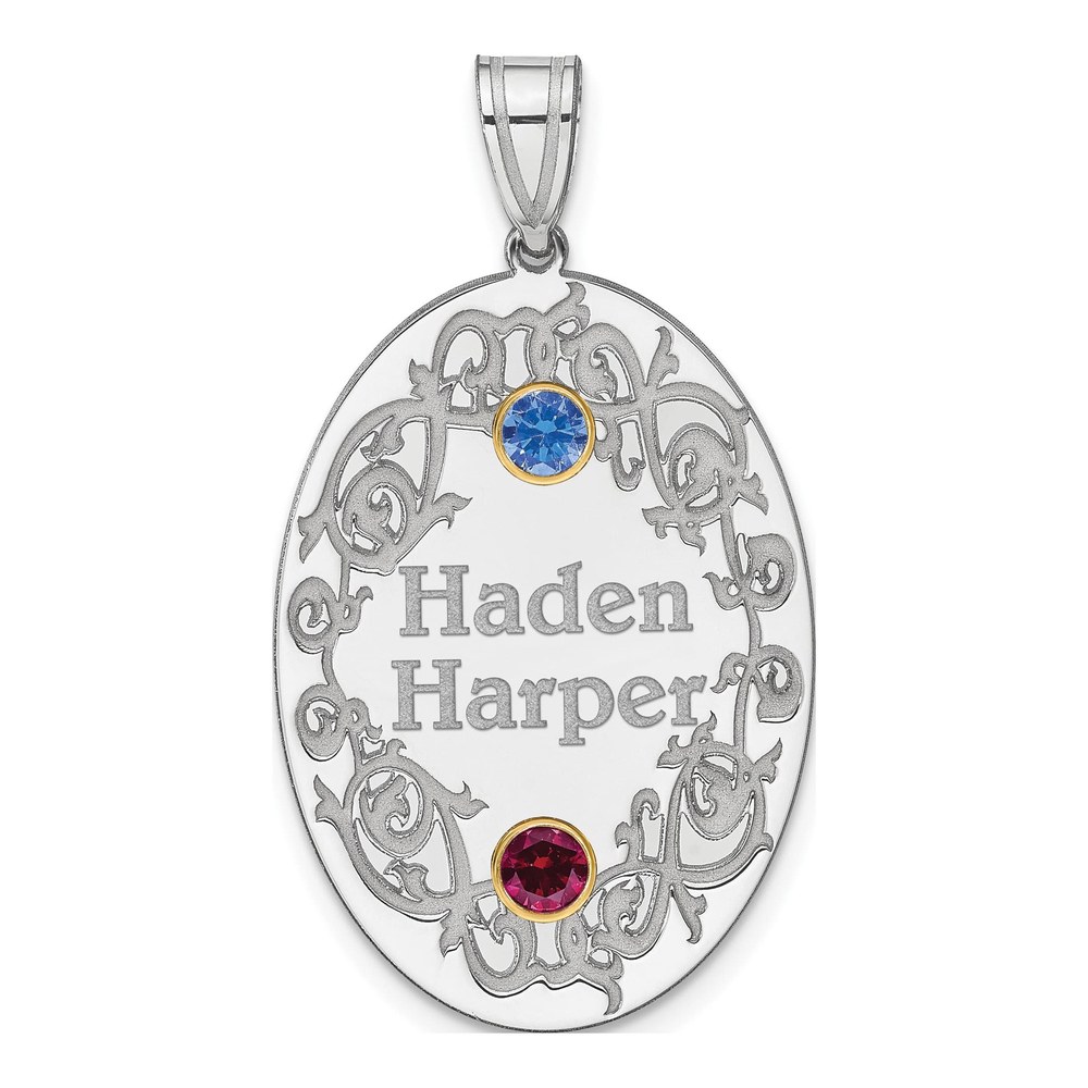 Personalized Sterling Silver Bezel Crystal Family Pendant