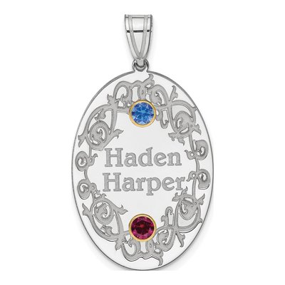Sterling Silver Personalized Bezel Crystal Family Pendant