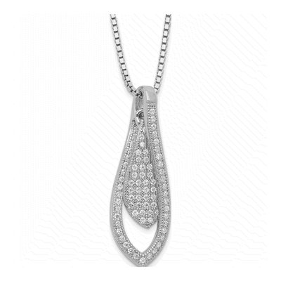 Sterling Silver CZ Teardrop Pendant Necklace