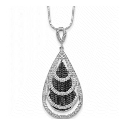 Sterling Silver CZ Teardrop Pendant Necklace