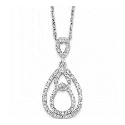 Sterling Silver CZ Pave Teardrop Pendant Necklace