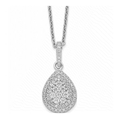 Sterling Silver CZ Teardrop Pave Pendant Necklace