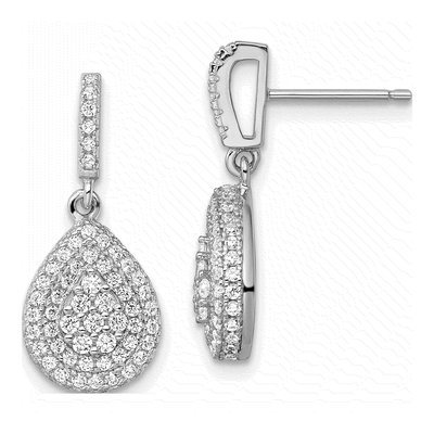 Sterling Silver CZ Teardrop Dangle Earrings