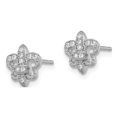 Sterling Silver CZ Fleur de Lis Pave Stud Earrings – view 3
