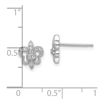 Sterling Silver CZ Fleur de Lis Pave Stud Earrings – view 5