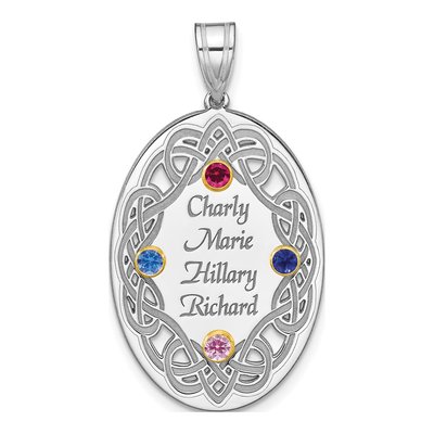Sterling Silver Personalized Bezel Crystal Family Pendant