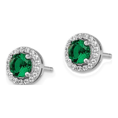 Sterling Silver CZ Halo Stud Earrings – view 3