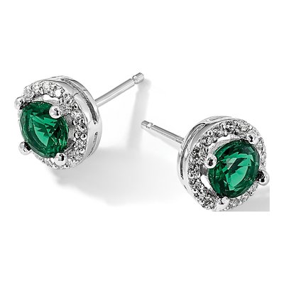 Sterling Silver CZ Halo Stud Earrings – view 6
