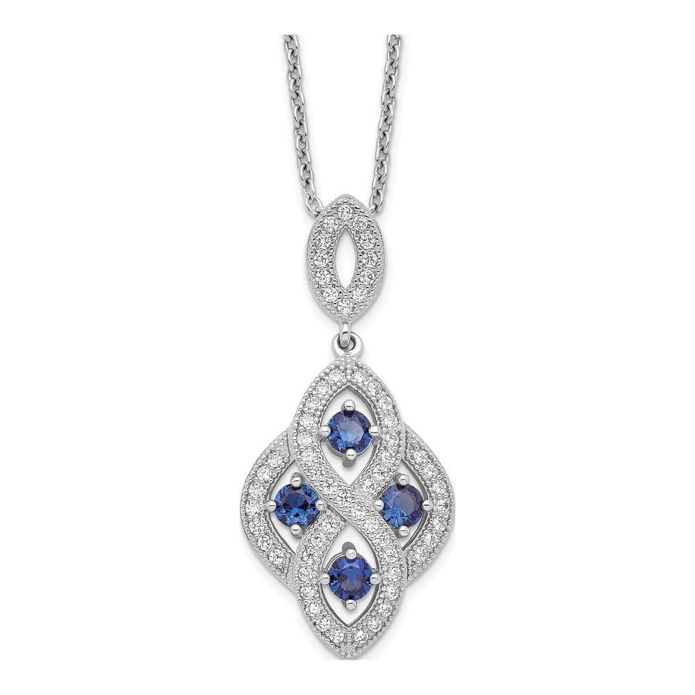 Sterling Silver Blue & White CZ Dangle Necklace