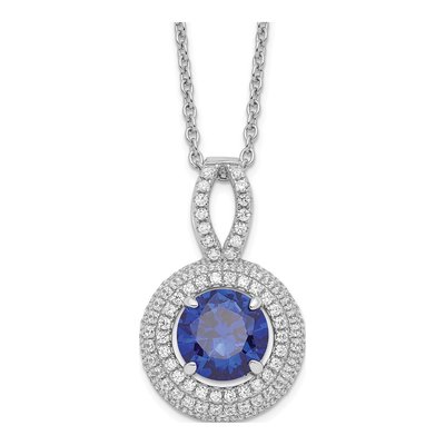 Sterling Silver CZ Circle Pendant Necklace