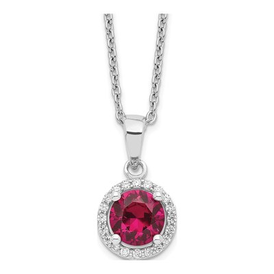 Sterling Silver CZ Corundum Halo Pendant Necklace