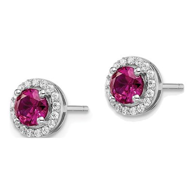 Sterling Silver CZ Corundum Halo Stud Earrings – view 3