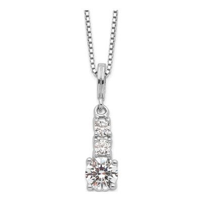 Sterling Silver CZ 3-Stone Pendant Necklace