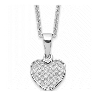 Sterling Silver CZ 44-Stone Micro Pave? Heart Pendant Necklace