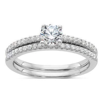 Sterling Silver CZ 2-Piece Wedding Ring Set