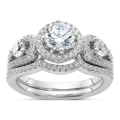 Sterling Silver CZ Micro Pav 2-Pc Wedding Set