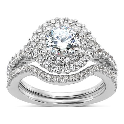 Sterling Silver CZ 2-Piece Wedding Ring Set