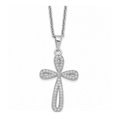 Sterling Silver CZ Pave Cross Pendant Necklace