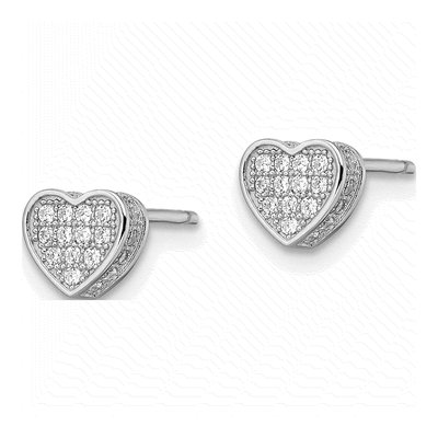 Sterling Silver CZ Pave Heart Stud Earrings – view 3