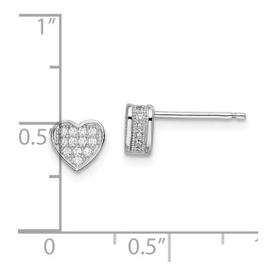 Sterling Silver CZ Pave Heart Stud Earrings – view 5