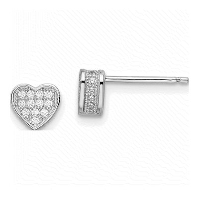 Sterling Silver CZ Pave Heart Stud Earrings